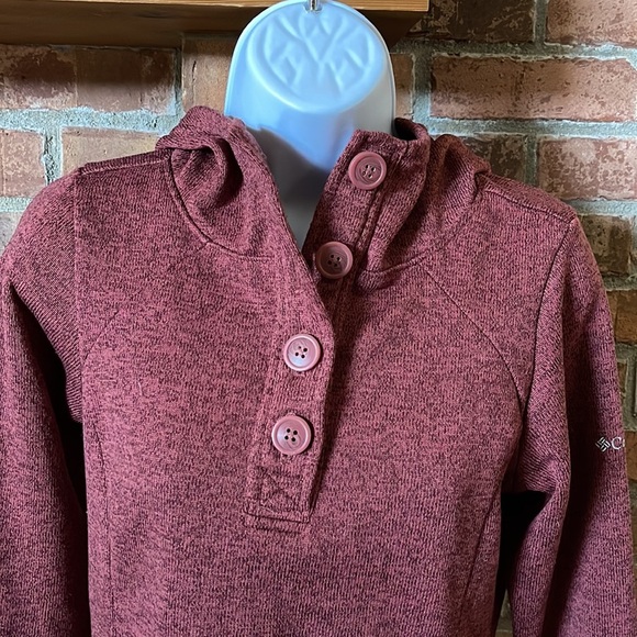 Columbia 5 Button Maroon Heathered Hooded Sweatshirt - Picture 2 of 6